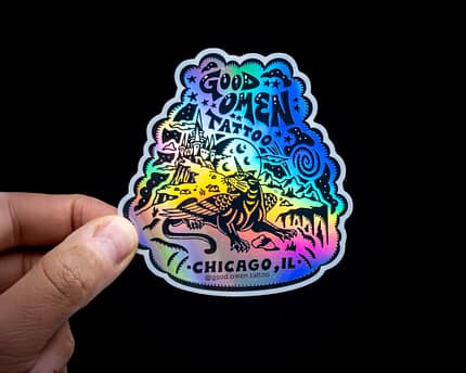 holographic sticker with mystical design
